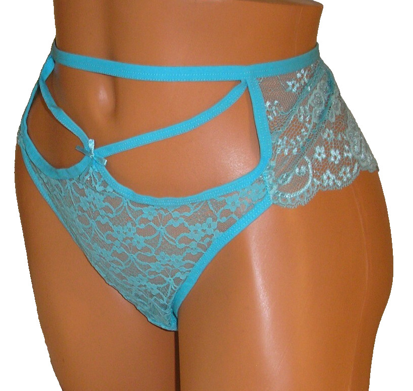 Panties Lingerie Open & Strap Front Blue Lace Hipster, XXL Adult Gift