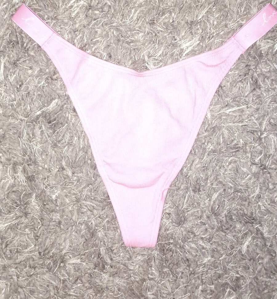 Vs pink cotton ribbed logo high leg thong Panty Size medium NEW bubblegum