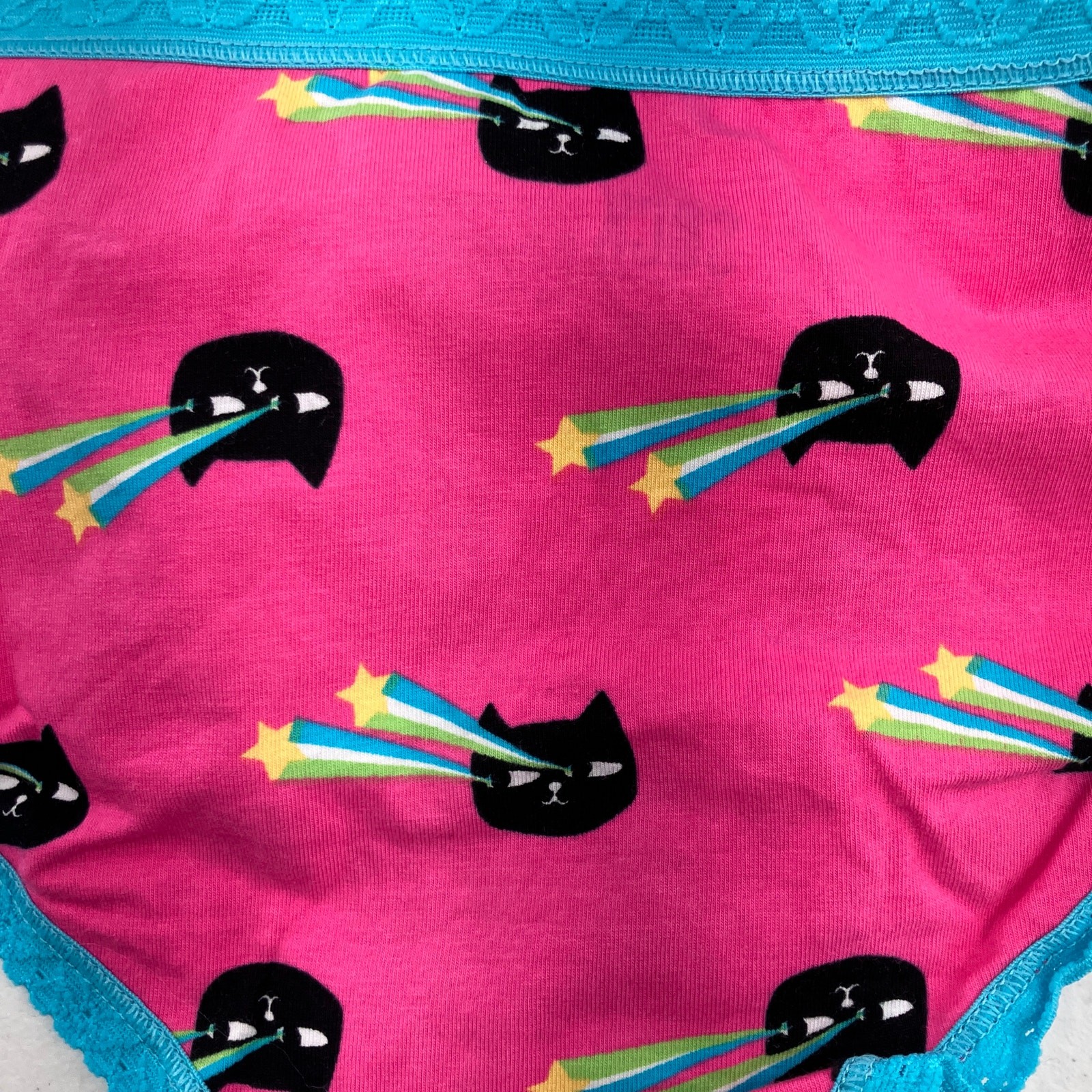 Sock It To Me Pink Black Cat Laser Eyes Cotton Blend Mid-Rise Bikini Underwear