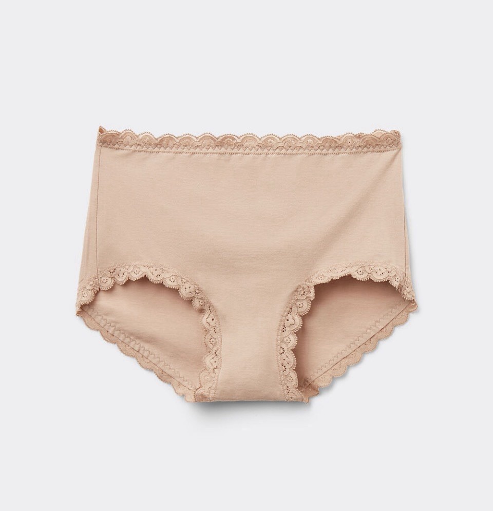 Brand New Intimissimi High Rise Cotton and Lace Hipsters Honey Soft Beige Size L