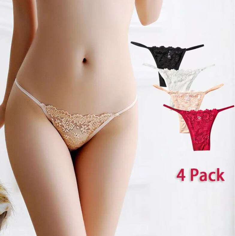 4 Pack Lot Womens Lace Thongs Sexy G-String Briefs Underwear Fashion Panties
