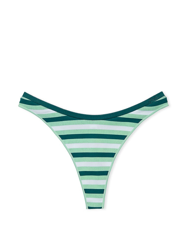 Victoria’s Secret PINK – M Rib Seamless High-Leg Thong Panty – Mint Green Stripe