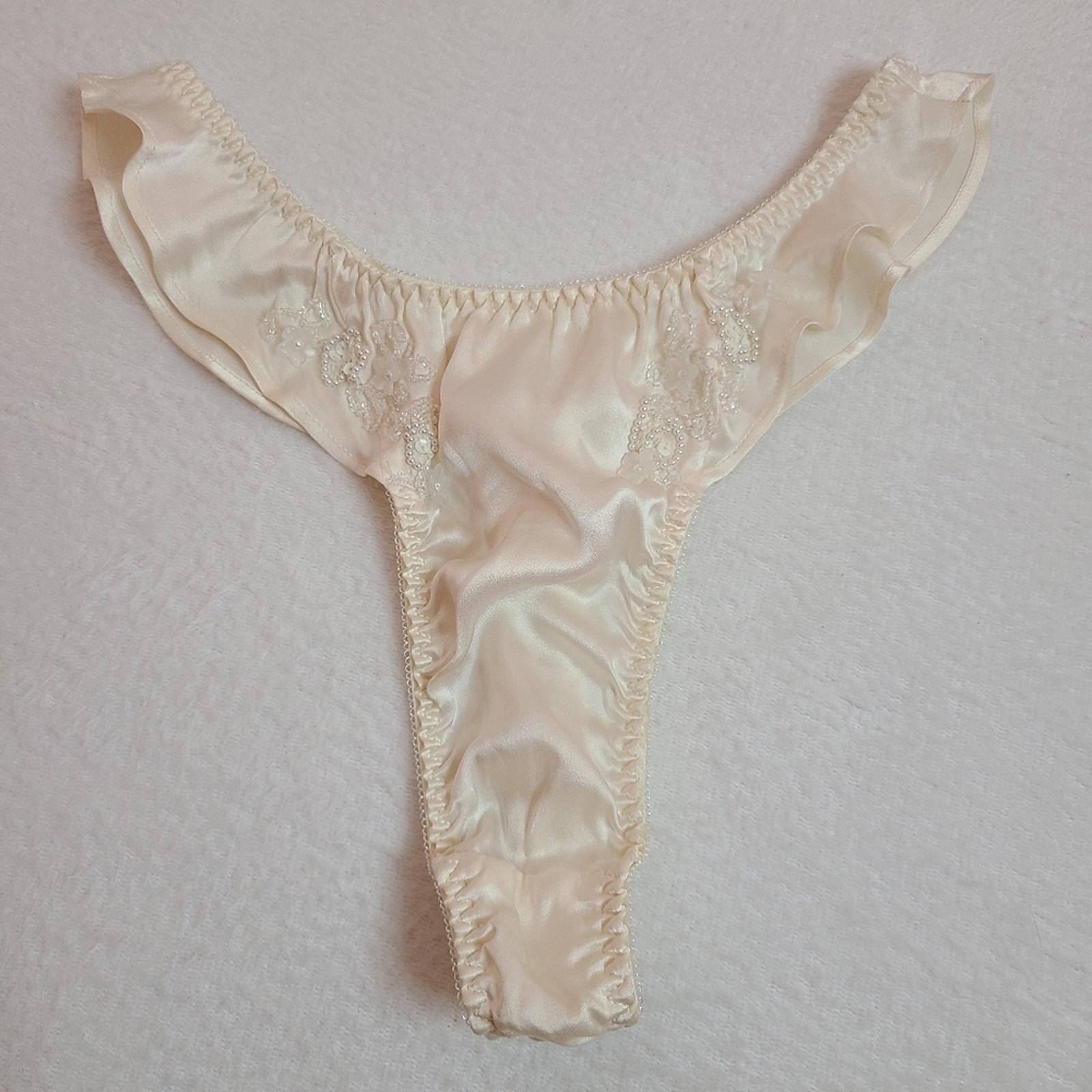 VTG 90s Victoria’s Secret 100% Silk Beaded Hi-cut Thong Panty Size M