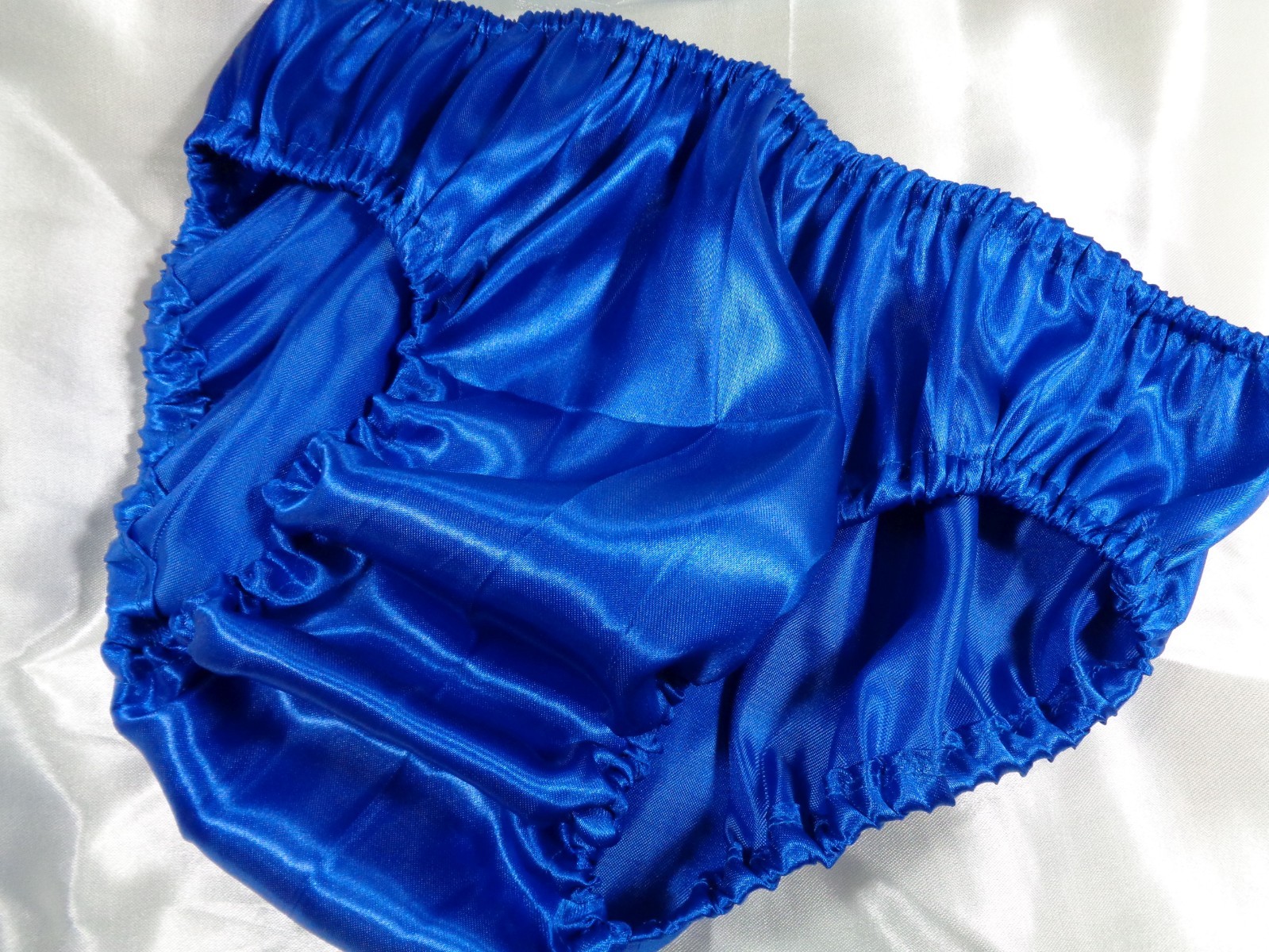 adult sissy royal blue frilly men satin ** bikini panties bloomer dress-up 34-47
