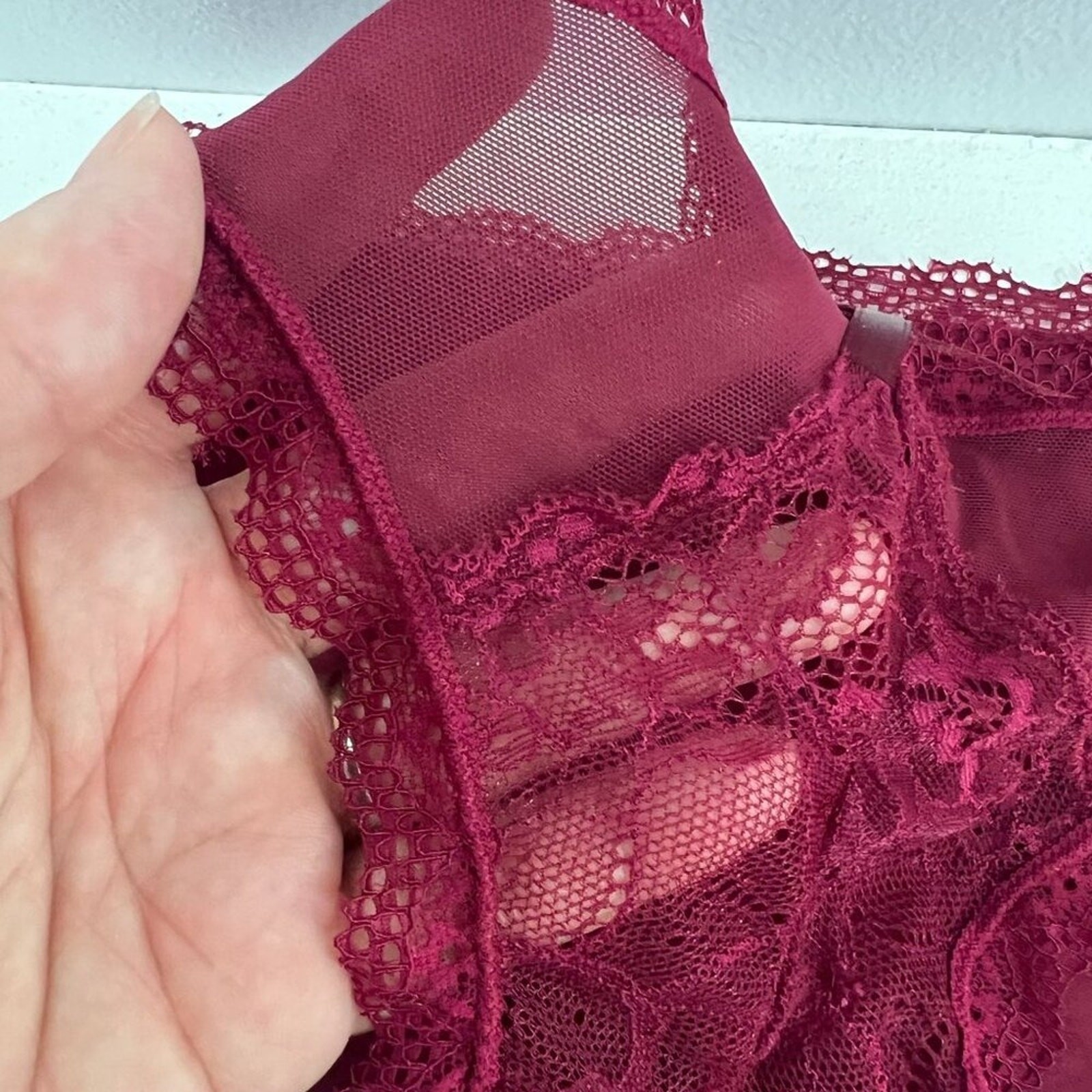 Splendies Wine Lace Front Semi Sheer Back Pantie Womens Size Small