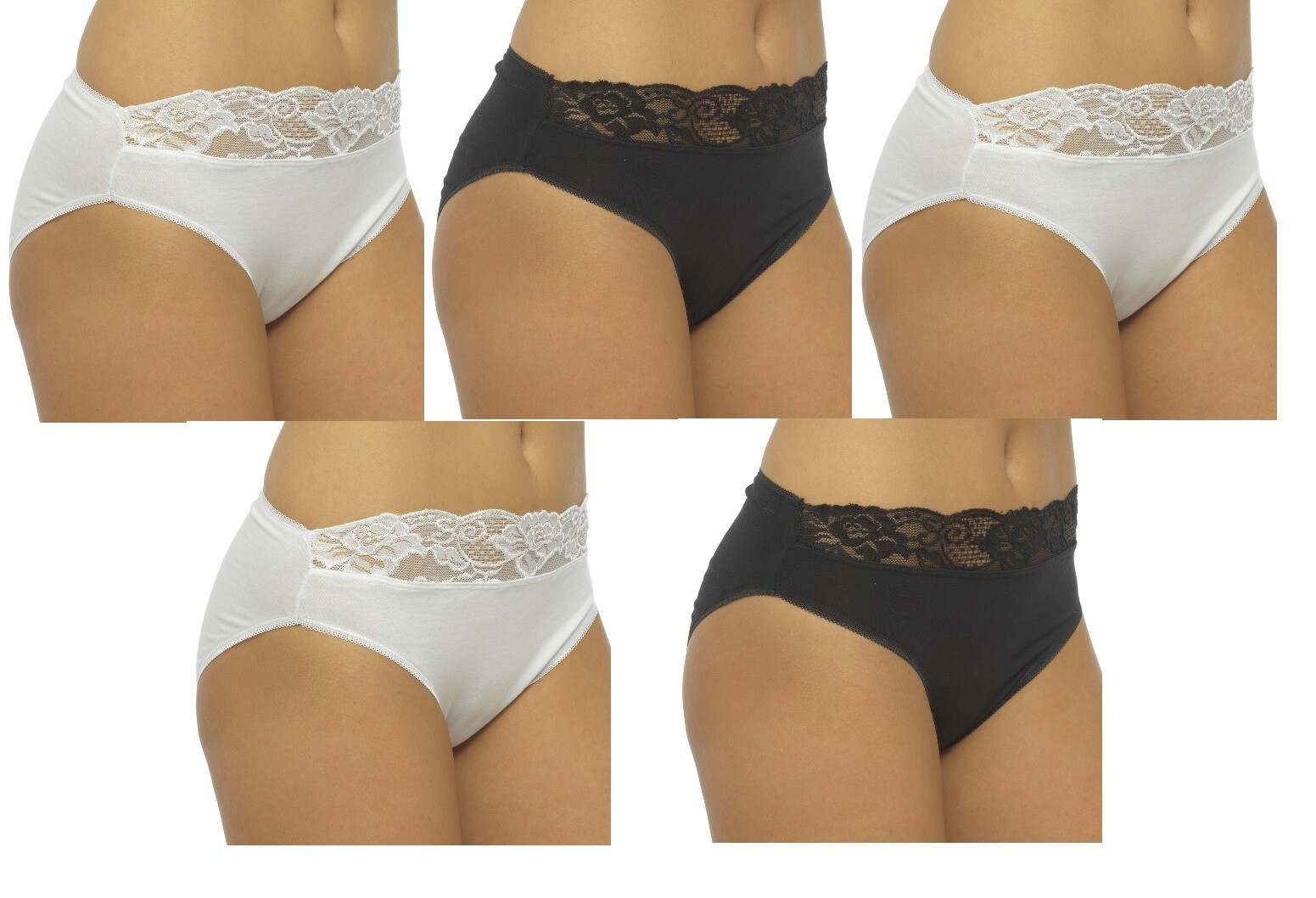 5 PACK LADIES COTTON RICH HI HIGH LEG BRIEFS LACE KNICKERS UNDERWEAR UK SIZE 16