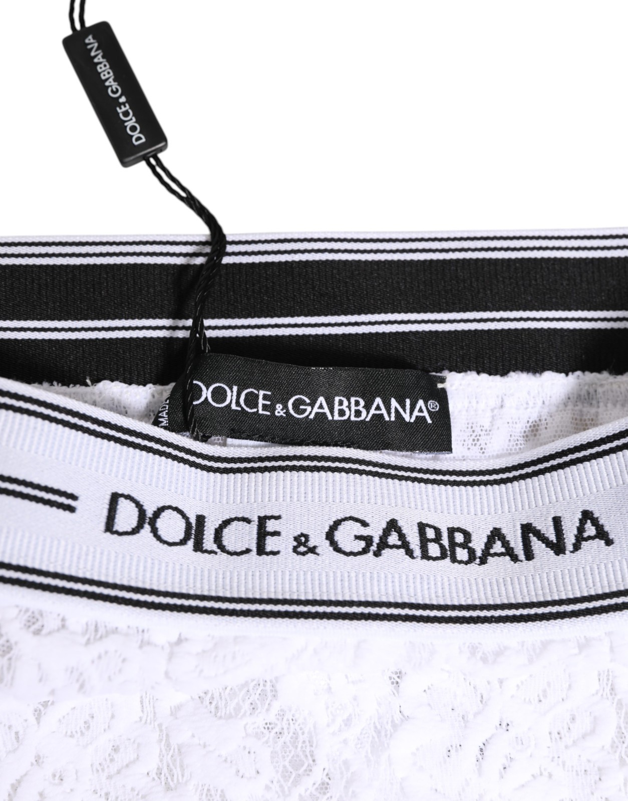 DOLCE & GABBANA Underwear White Lace Slip Brief Logo Waistband IT4/US L 160usd