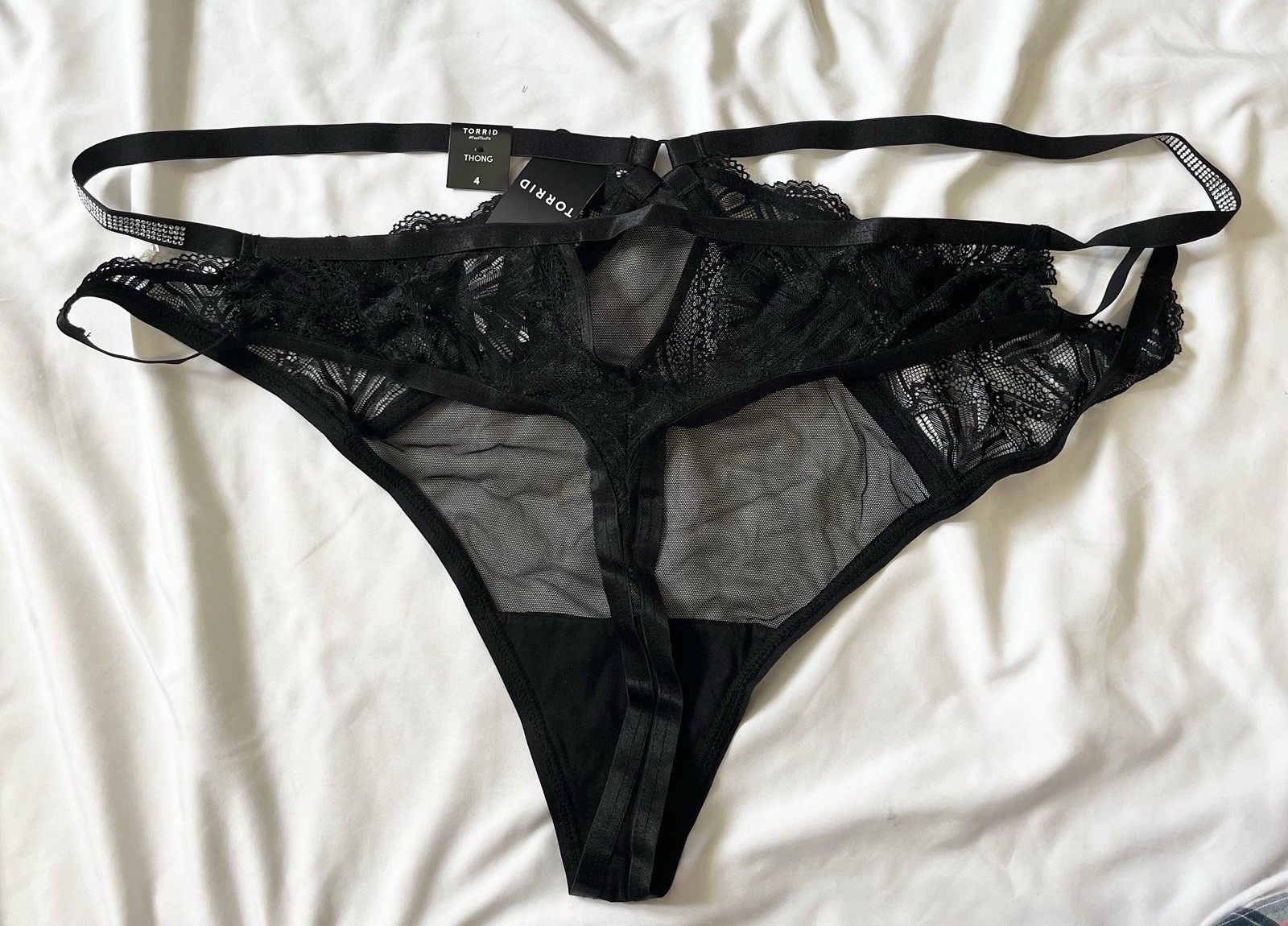 Torrid G-String Panty Strappy Rhinestones Mesh sz 4 4X Hollywood Glam