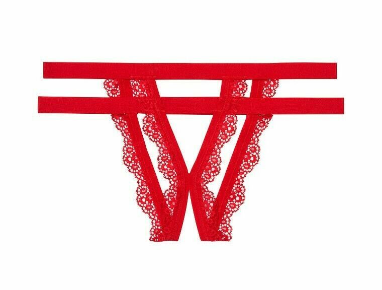 XS X-Small Victoria Secret VS Very Sexy Luxe Cheekini Strappy Red Lace Panty NEW