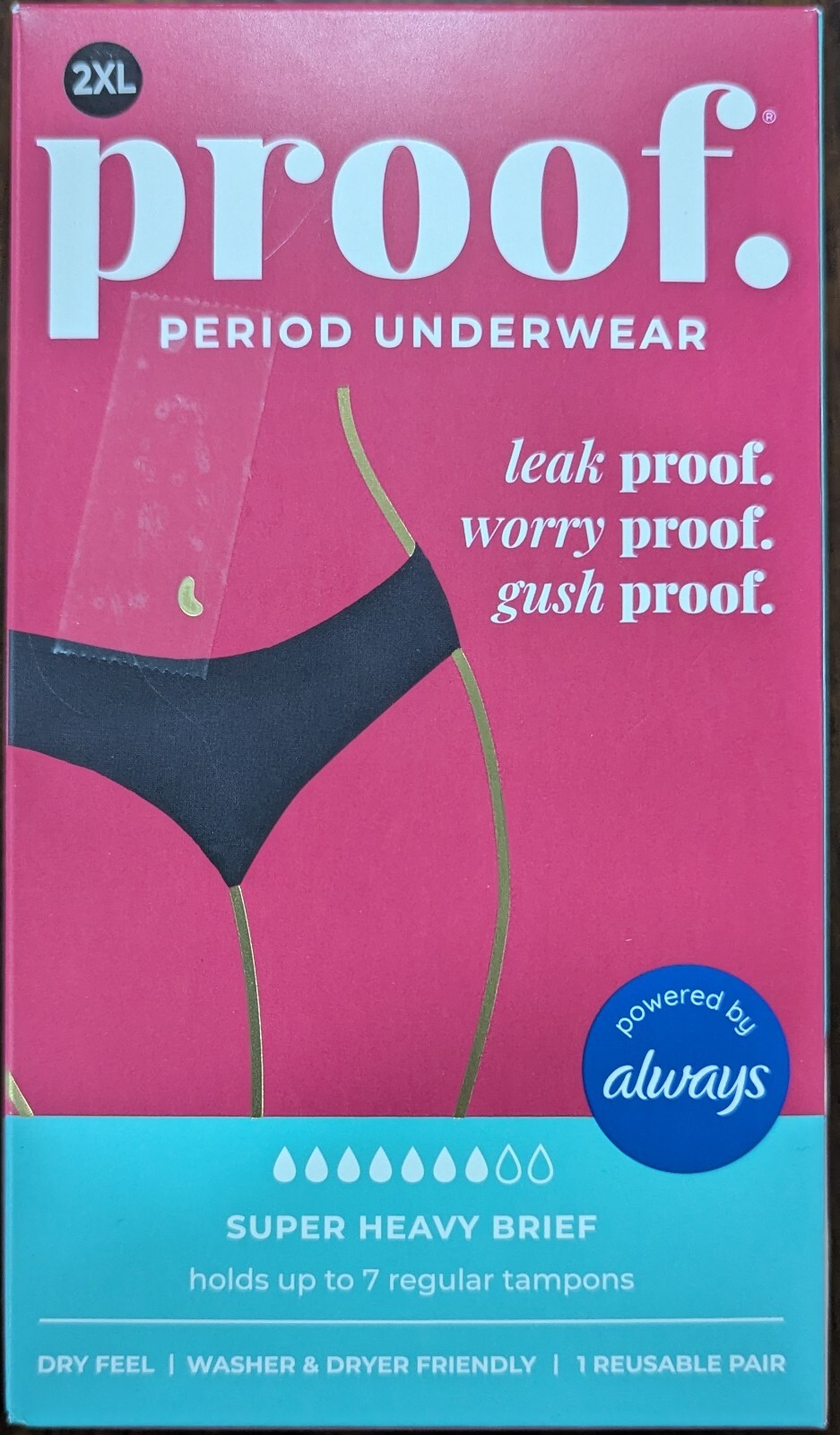 New Proof Womens Overnight Absorbency High Rise Period Underwear Black Size 2XL