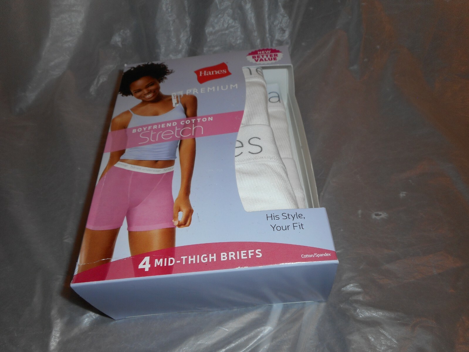 4 PK Hanes Premium Boyfriend Cotton White/gray Mid thigh briefs 8/xl