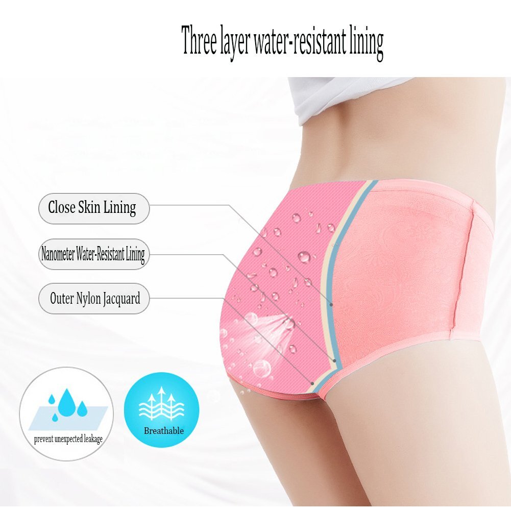 Women Menstrual Period Briefs Jacquard Easy Clean Panties 4 Pack US Size 4XL/11