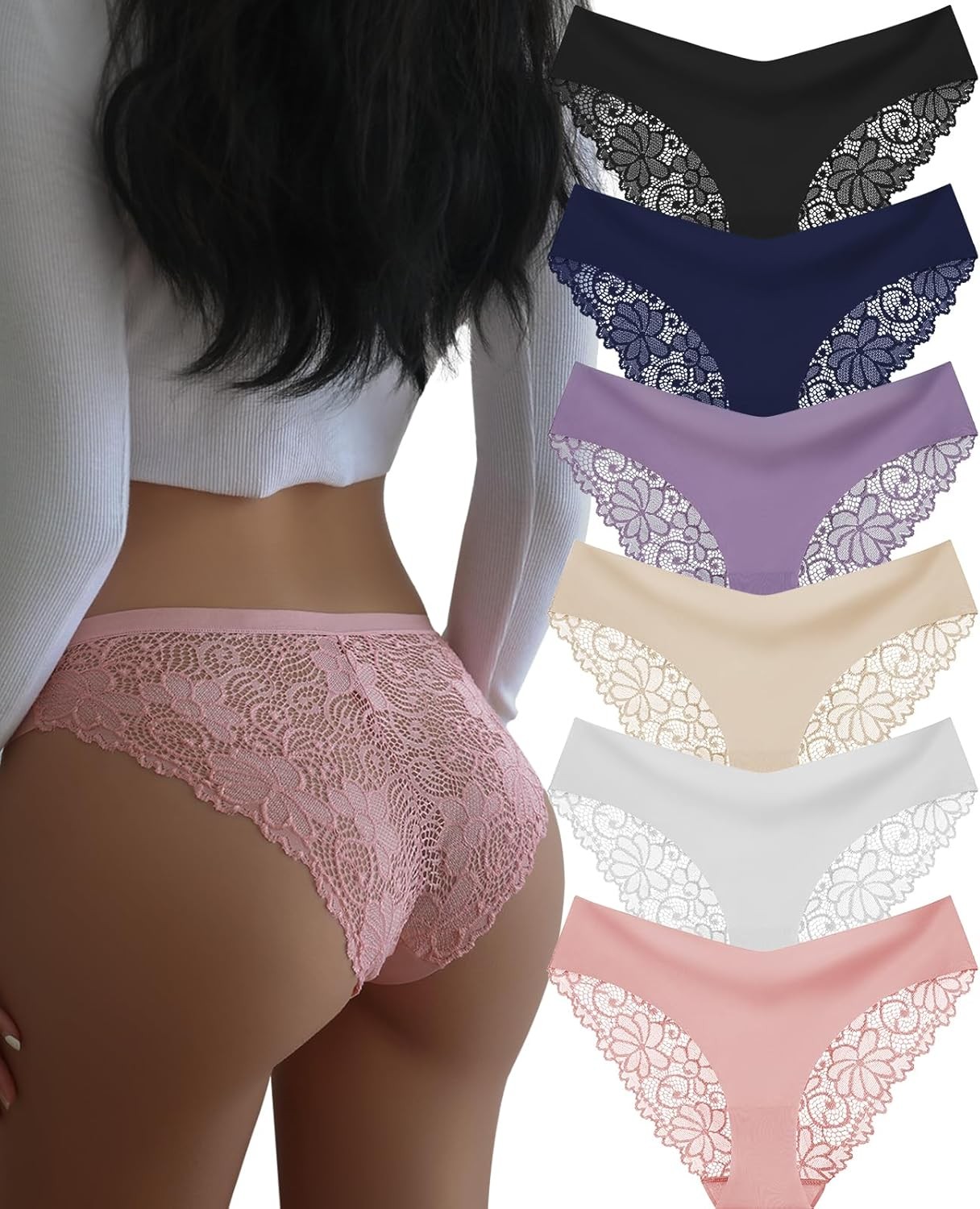 Womens Seamless Comfortable Underwear Lace Bikini Briefs No Show Panties 6 Pack