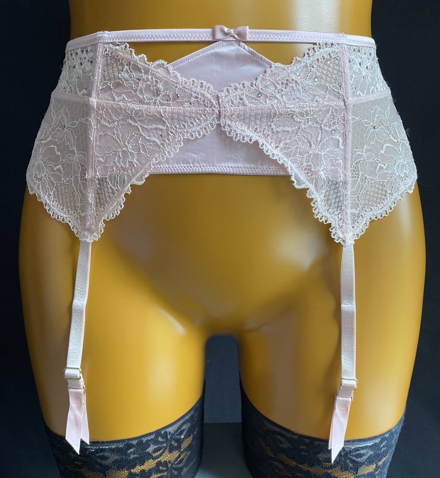 Janet Reger Suspender & Panties Set, Pink Floral Lace & Satin, UK 12