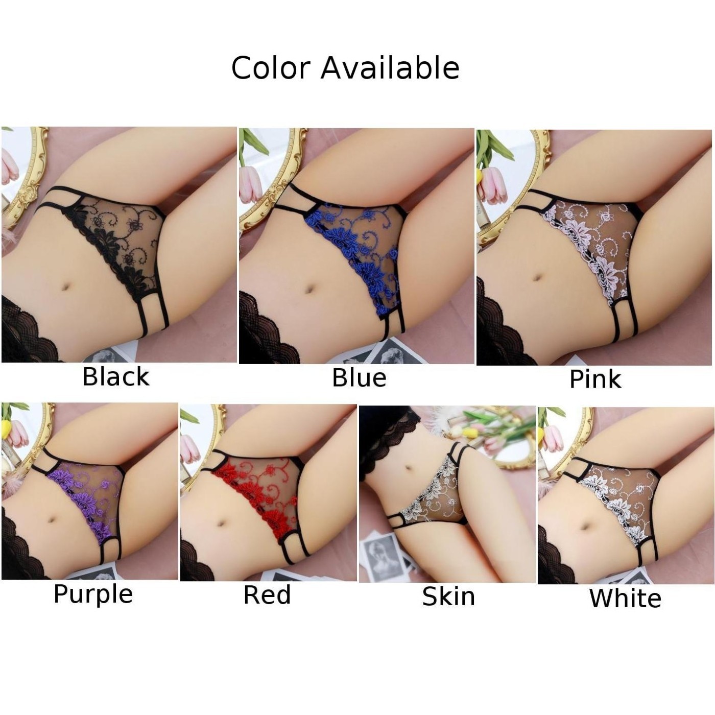 Women’s Translucent Lace Mesh Underwear Sexy Breathable Sheer Briefs Panties