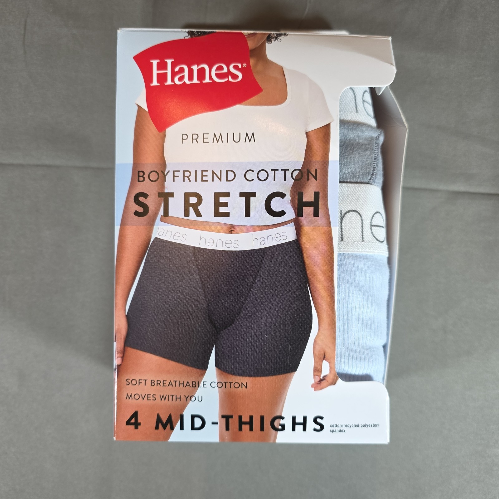 Hanes Boyfriend Cotton Stretch Mid-Thigh Briefs Womens 8/XL 4 Pack Underwear
