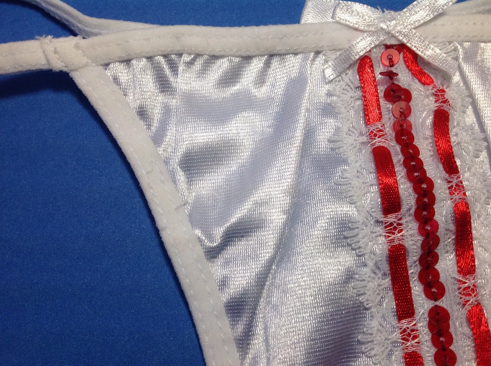 Women Panties,Thongs Size S/5 Small White Satin W/Decoration&Ornamentation