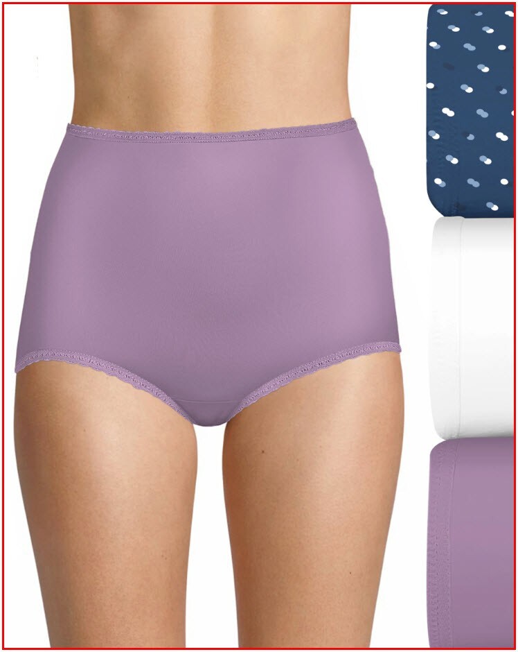 3 Pairs – Bali Women’s SKIMP SKAMP Brief Panties -Size 6 MEDIUM White Blue Lilac
