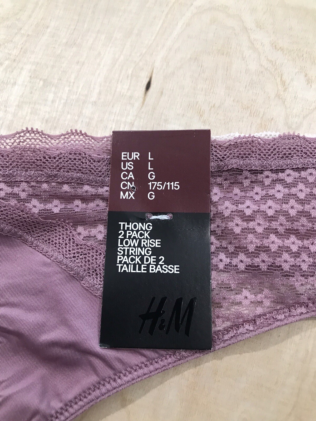 H&M Womens Size L Thongs Panties 2 Pack Low Rise Light Pink Underwear
