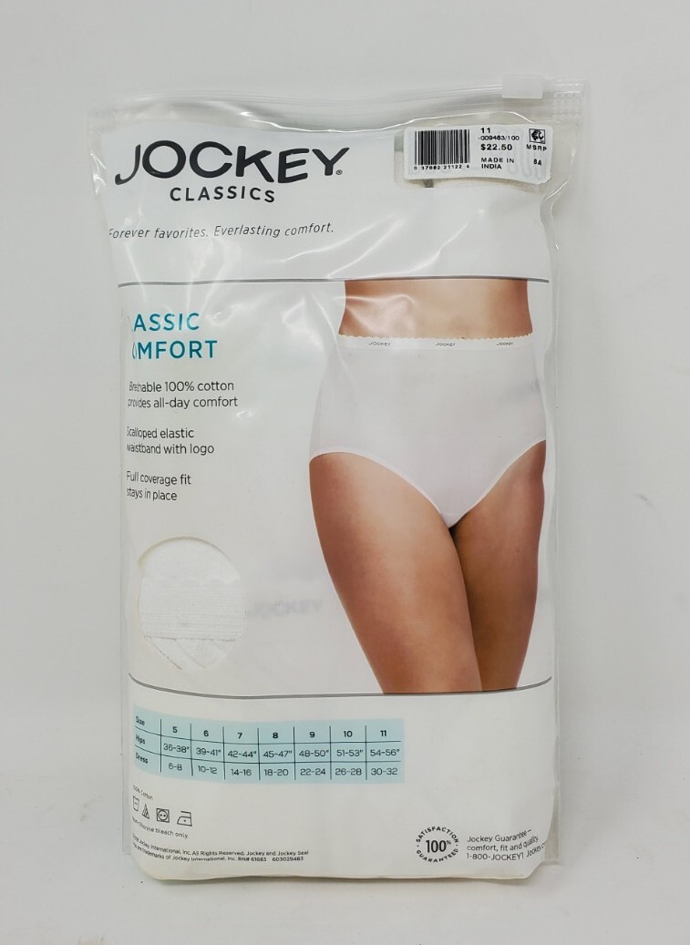 Jockey Classics 3 Briefs white elastic waistband sz 11/4xl