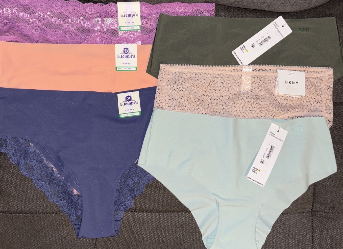 DKNY & b.’tempt’d Mixed Lot Of 6-Pairs Lace & Litewear Cheeky/Hipster Panties
