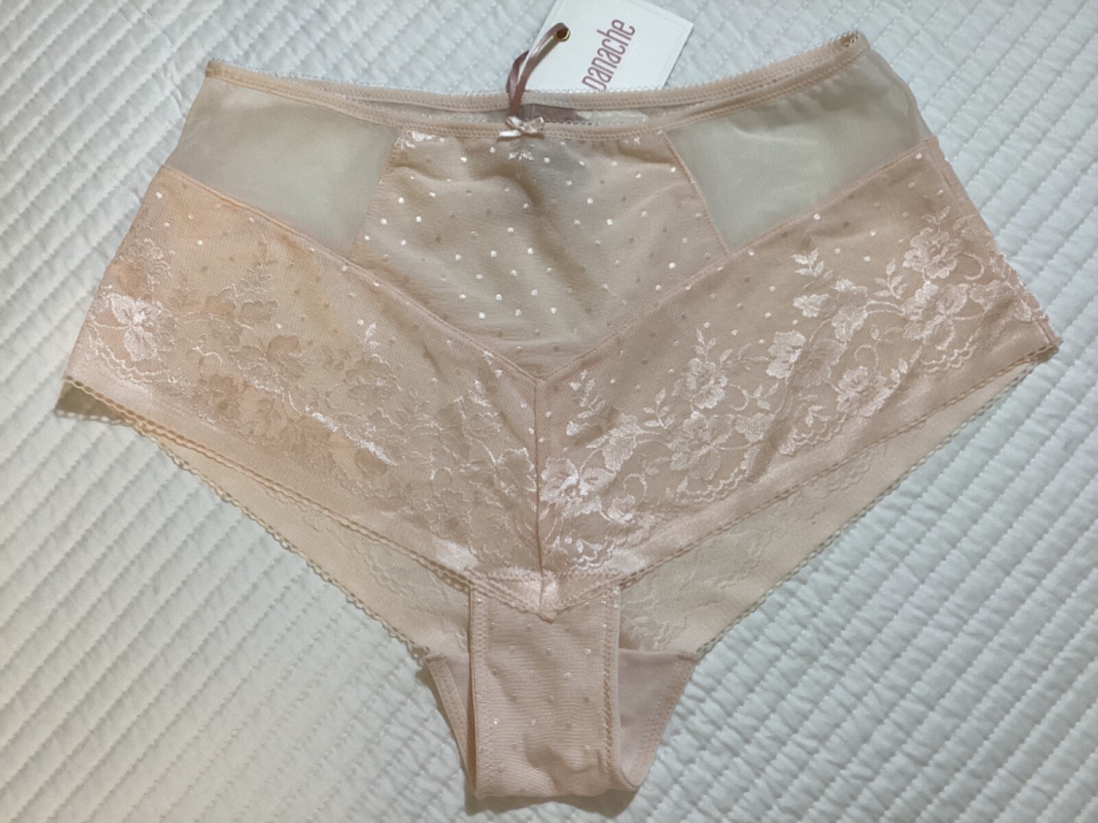 Panache Olivia High Rise Full Coverage Lace Mesh Brief Sz M NEW with tags