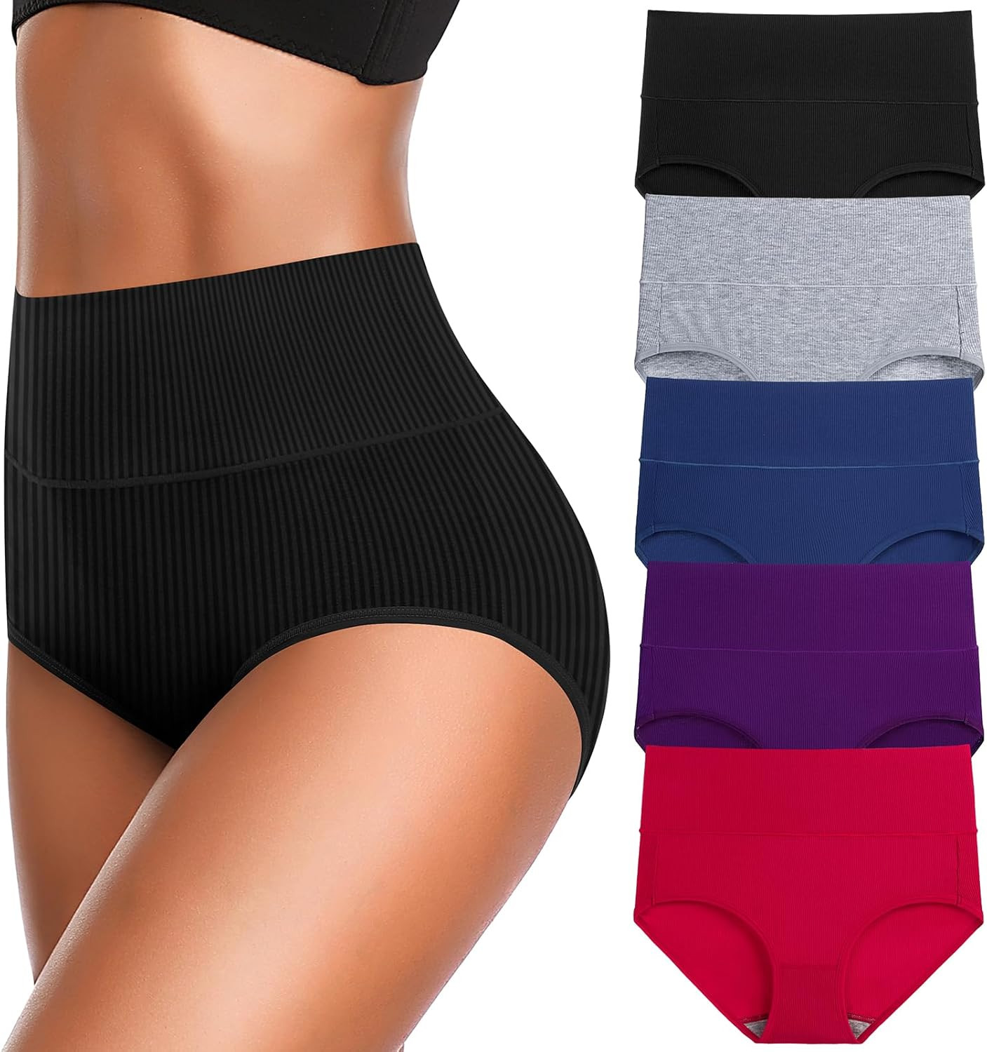 Women’S High Waist Cotton Underwear Super Stretchy Briefs Full Coverage Panties