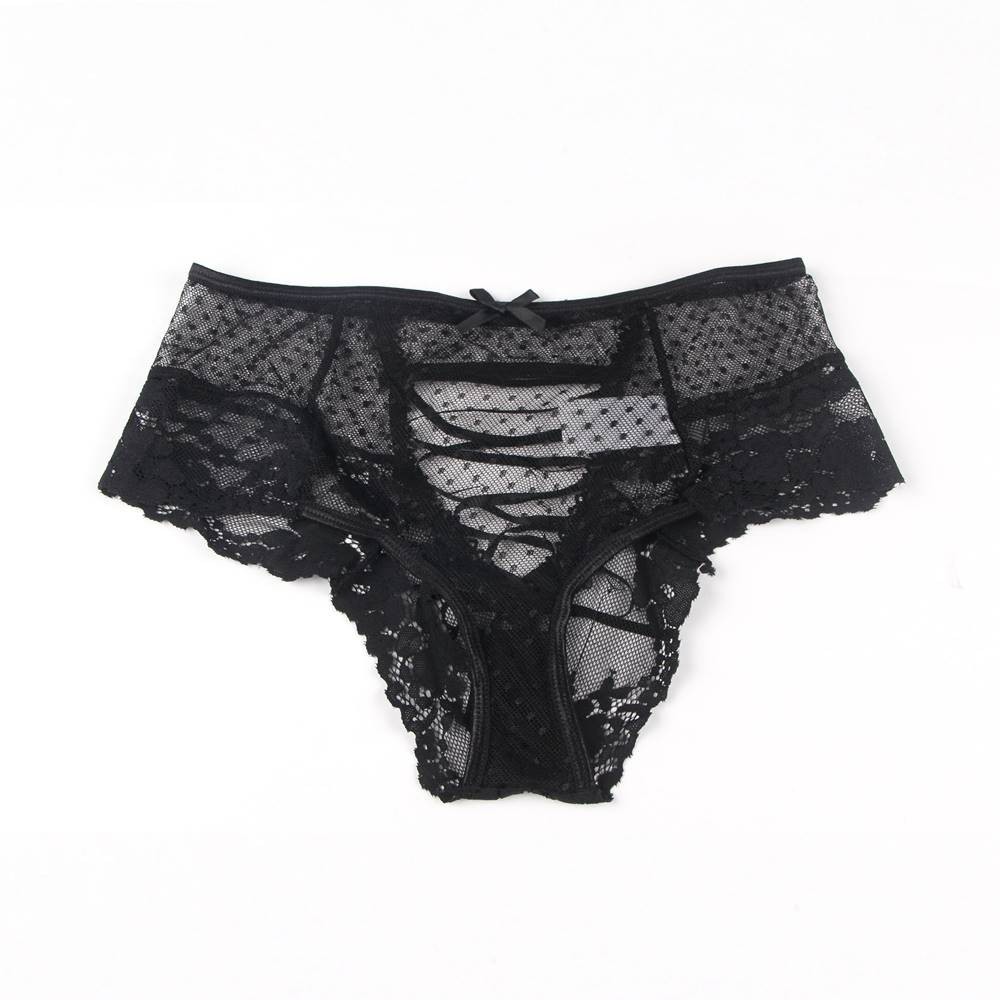 WOW BABE Black Cross Tie Floral Lace Open Crotch French Knickers Panty Size 12