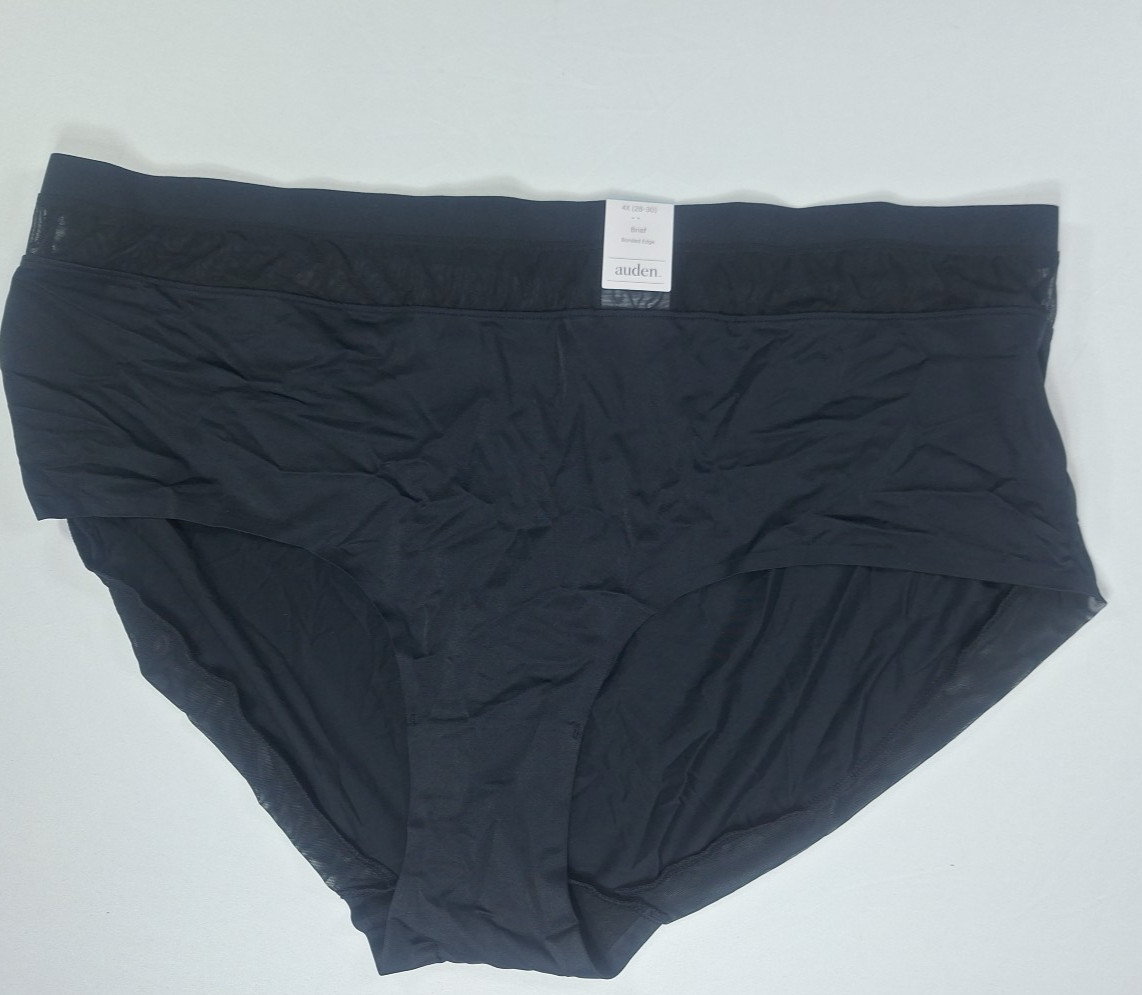 NWT Women’s Auden Black Brief Underwear Panties bonded edge Size 4X (28-30)