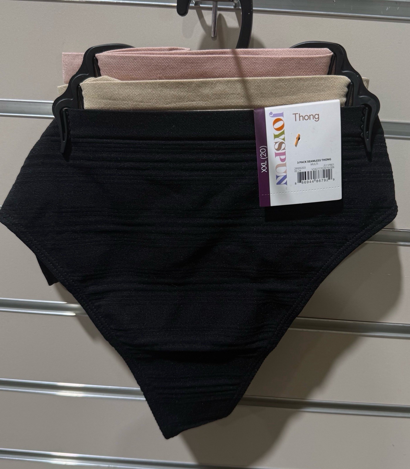 3 Pack Joyspun Seamless Thong 2X Or 3X Black Beige Rose NWT