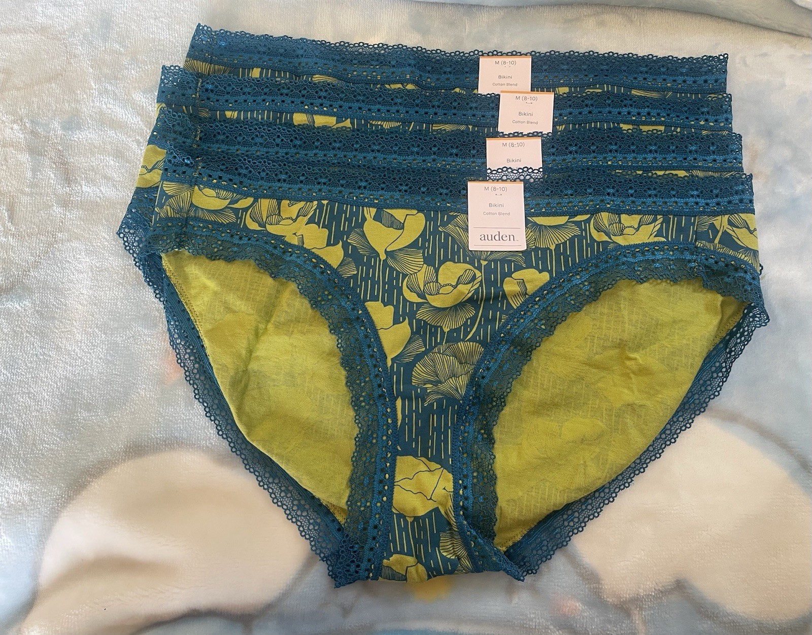 Auden Women’s 4 Pack Jade Bikini Cotton Blend Underwear Size Medium (8-10) New