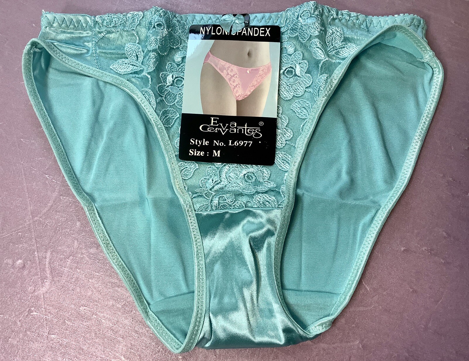 Women Panties,Bikinis “Eva Cervantes” Size S. Sea Blue Satin Floral W/decoration