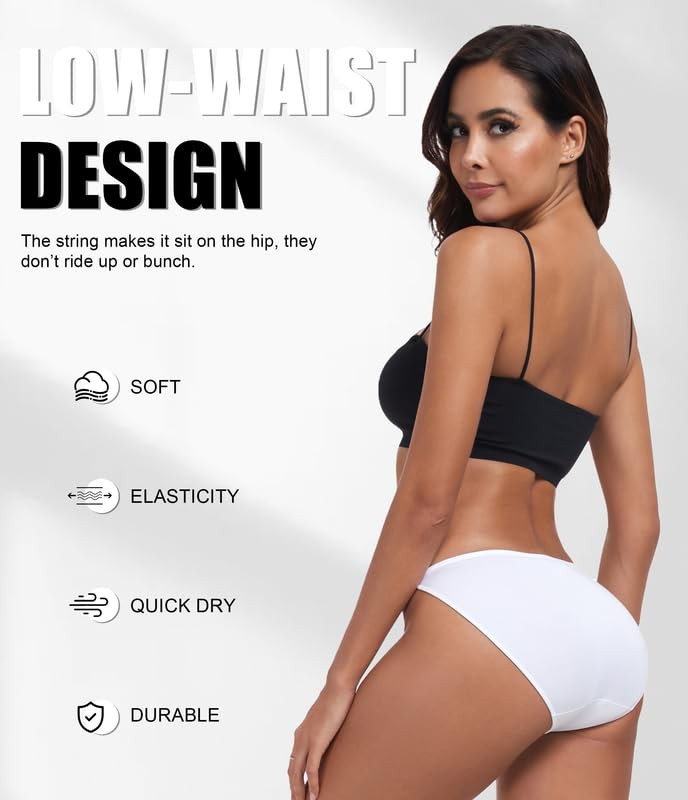 Women’s High Cut String Bikini Underwear Soft Modal Low Medium 3*white 3 packs