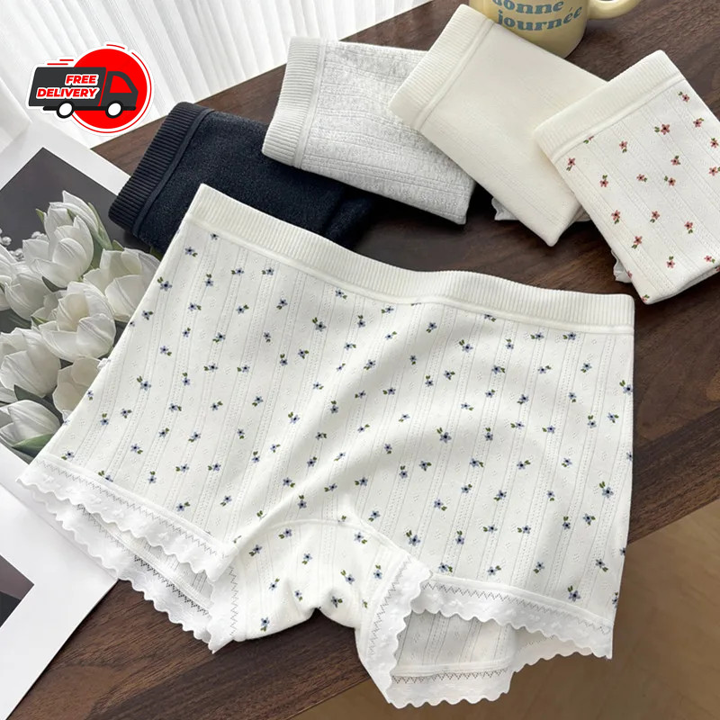 3PCS Women Thin Lace Boxer Underwear Mid Waist Breathable Comfortable Panties Se