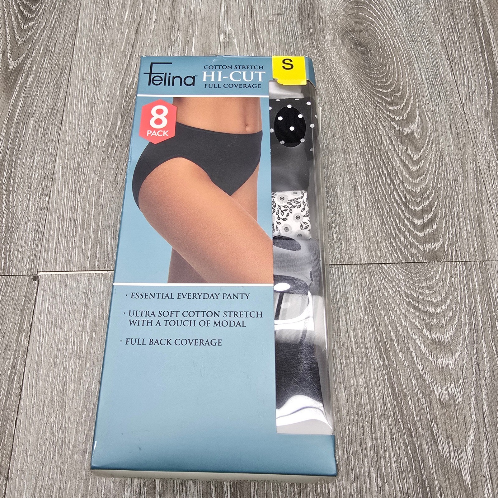 Felina Womens 8 Pack Cotton Stretch Hi-Cut Panties Black White Grey C2626 Small
