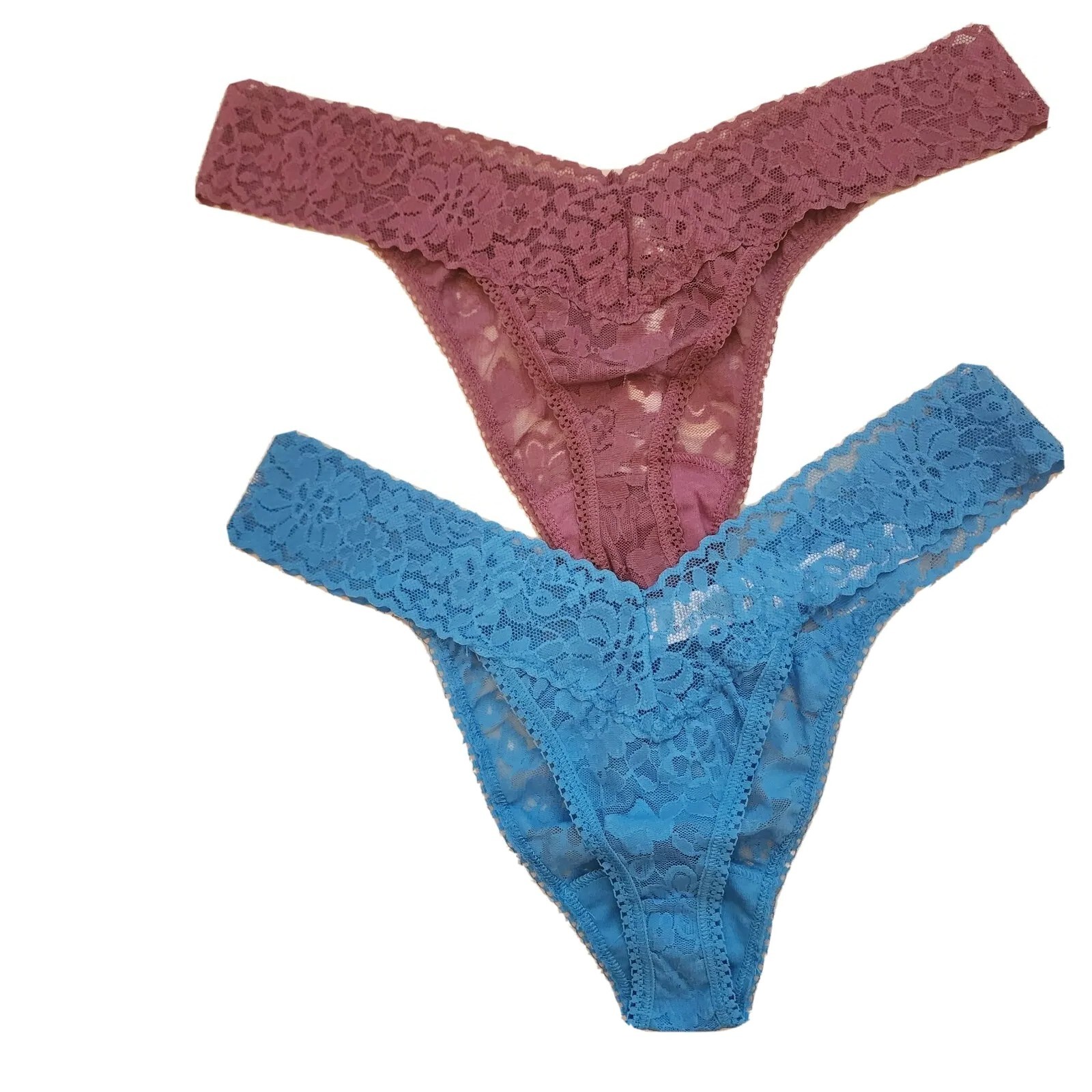 HANKY PANKY 2 Panties SIGNATURE LACE LOW RISE V THONG Mauve & Blue PLUS 14w-24w