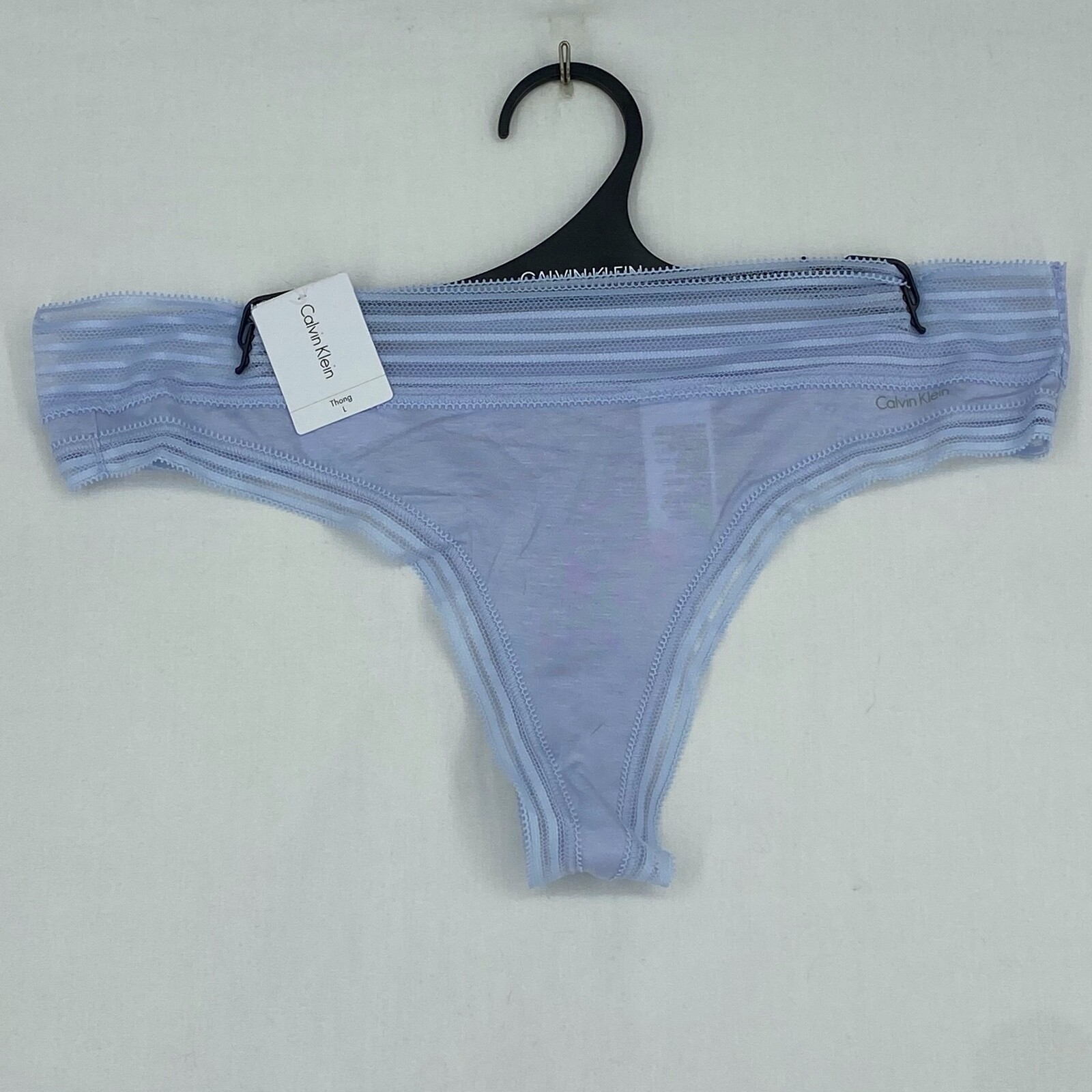Calvin Klein Womens Large Thong Panties Ultra Soft Modal Ice Pulp Blue Lace Trim