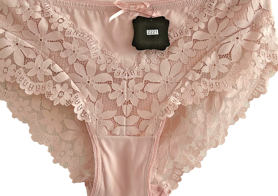 Women’s L/XL Pink Comfort Panties with Lace Elegant Bikini Panty with Lace