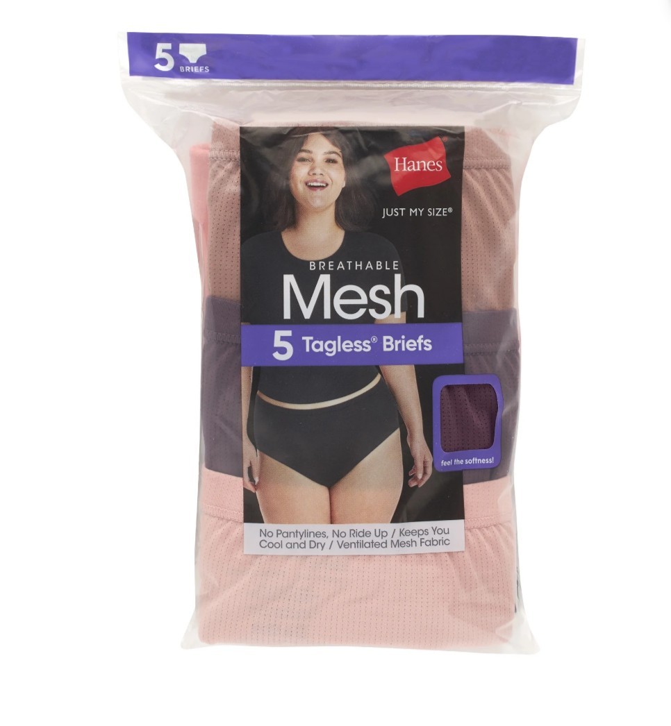 Hanes Women’s Breathable Mesh Brief Panties 5-Pack Plus Size 14/6X Multicolor