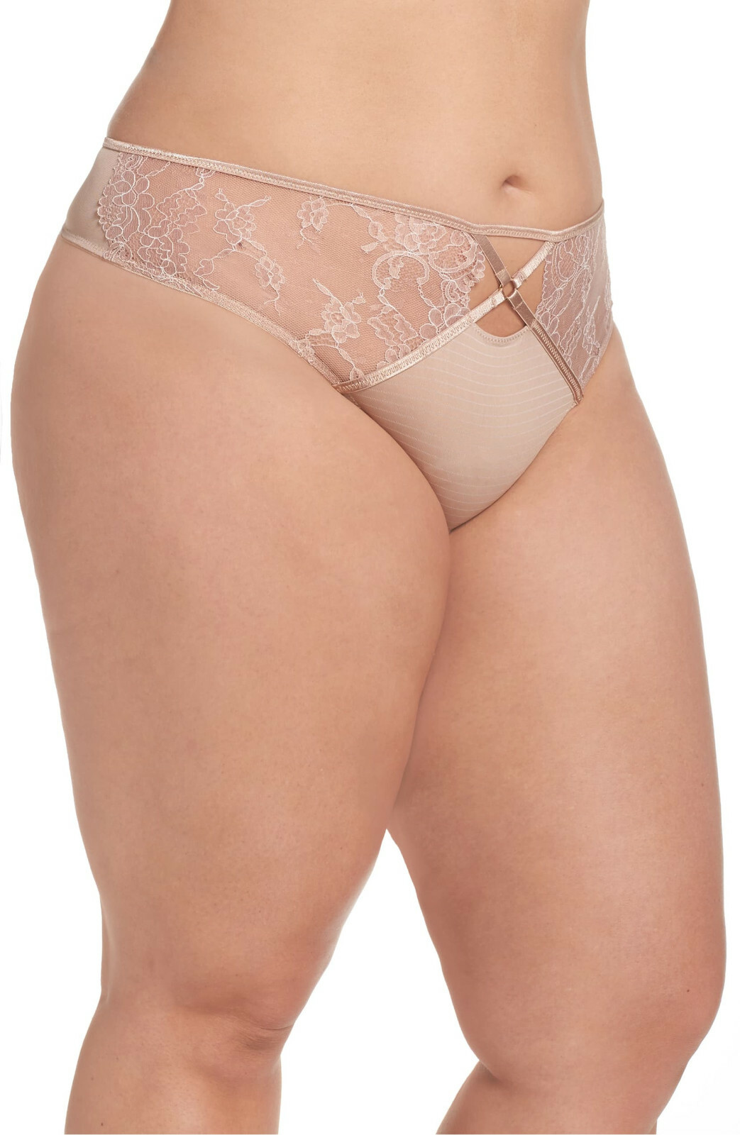 Ashley Graham Plus Size Crisscross Keyhole Lace Thong Panty, Assorted Colors