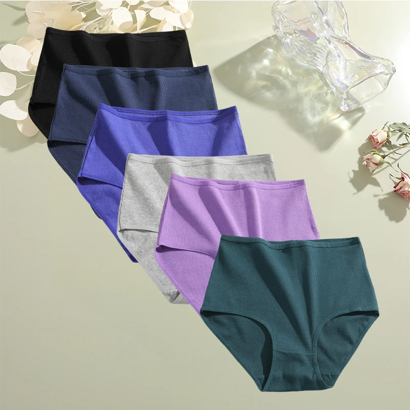Cotton High Waist Panties Women’s Plus Size Soft Breathable Comfort Briefs 6 Pcs