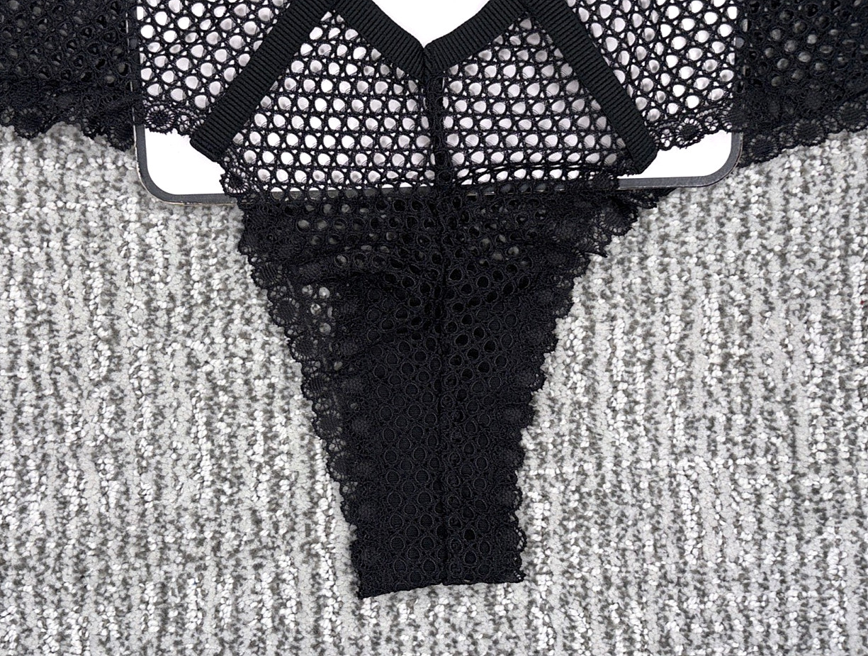 Victoria’s Secret Very Sexy NWT Large Black Sheer Fishnet Tanga Panty Cutout