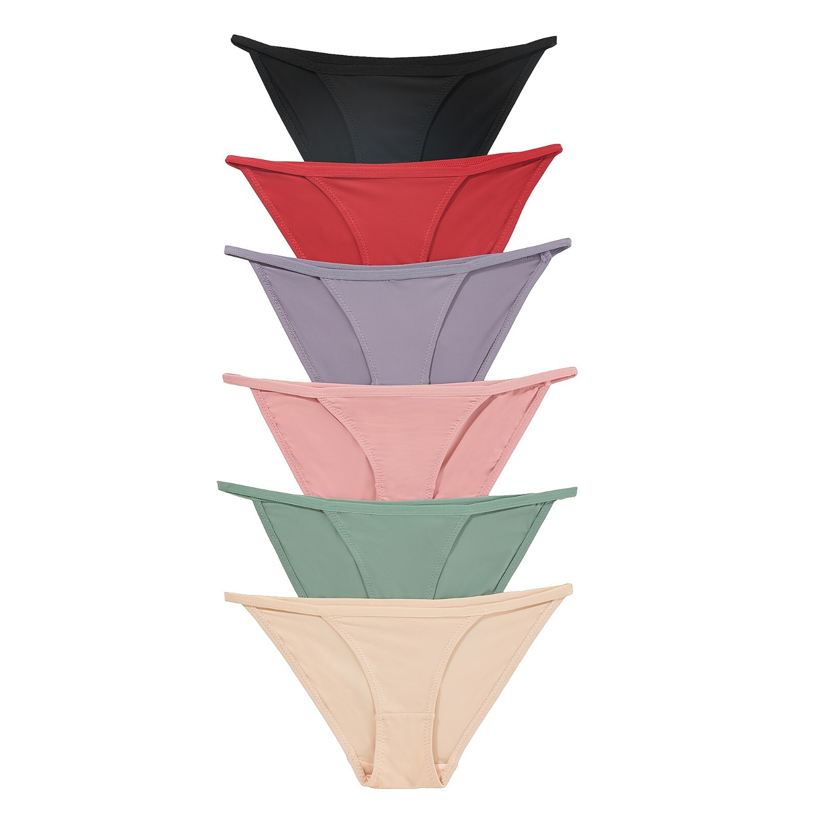 Nabtos Women Nylon String Bikini Sexy Silky Panties Low Rise Cotton Liner Pack 6