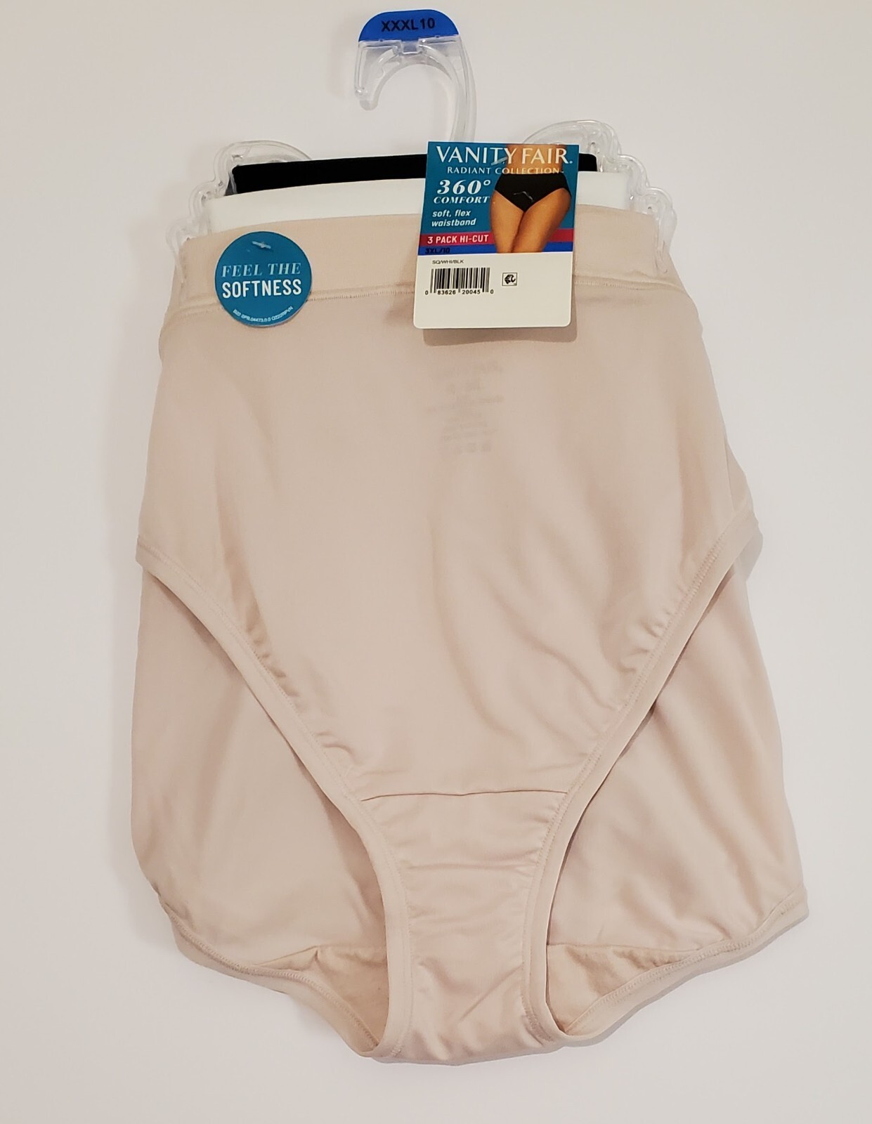 Vanity Fair PLUS Radiant 360 Comfort Soft Hi-Cut 3-Pk Sheer White Black 3XL, 5XL