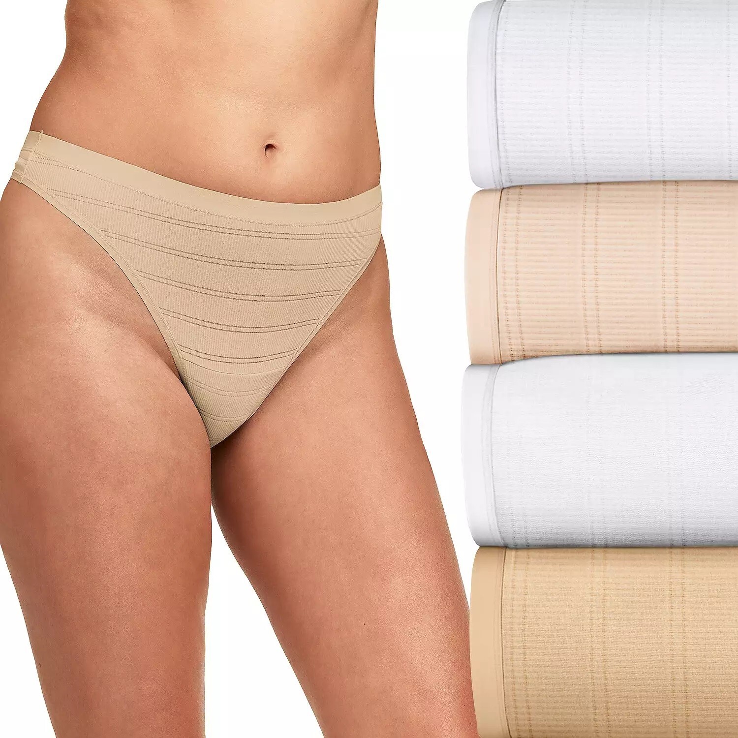 Hanes Ultimate Comfort Flex Fit Thongs 4-Pack 46CFF4 Size 9/2 XL Buff Taupe NEW