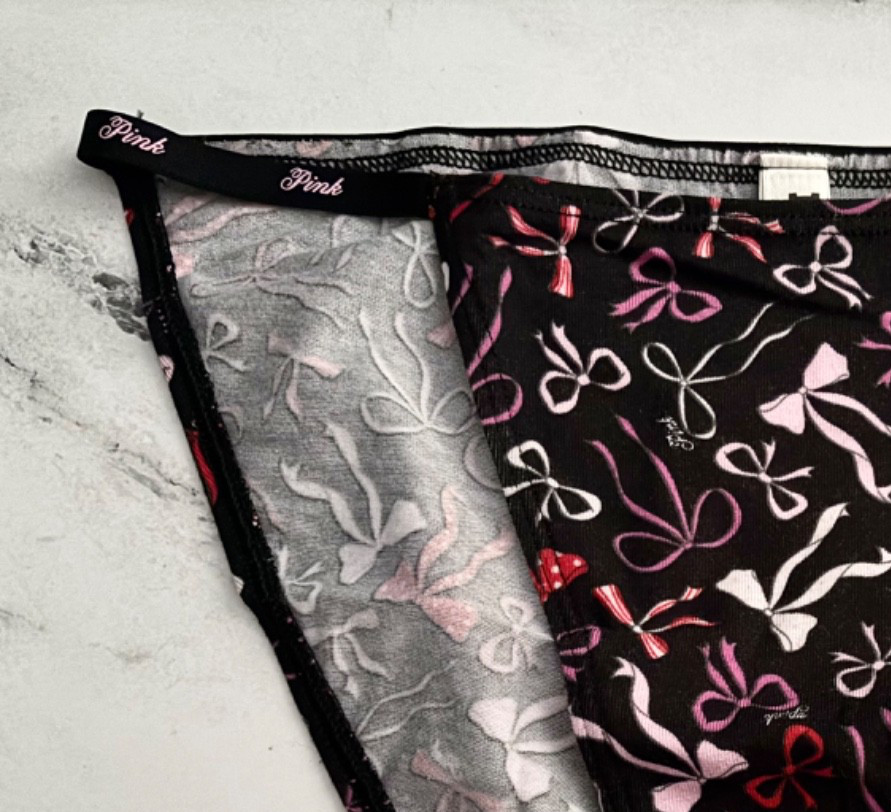 PINK Victoria’s Secret String Bikini Panty Black Bows Logo Band S M L XL 2XL
