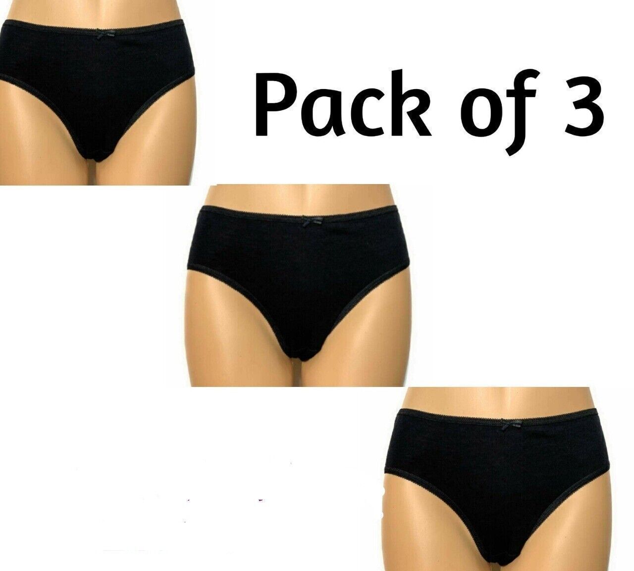 3 Pack Ladies Briefs Maxi, 100% Cotton Full Comfort Fit Underwear, Size 4-24