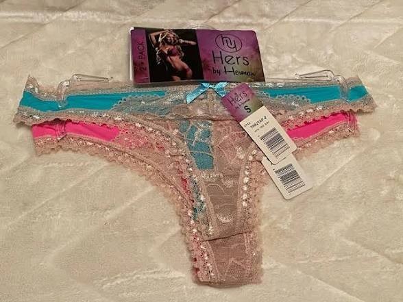 NWT Hers by Herman Pink/Blue 2-Pack Lace Trimmed Bikini Panties. Sizes S & XL
