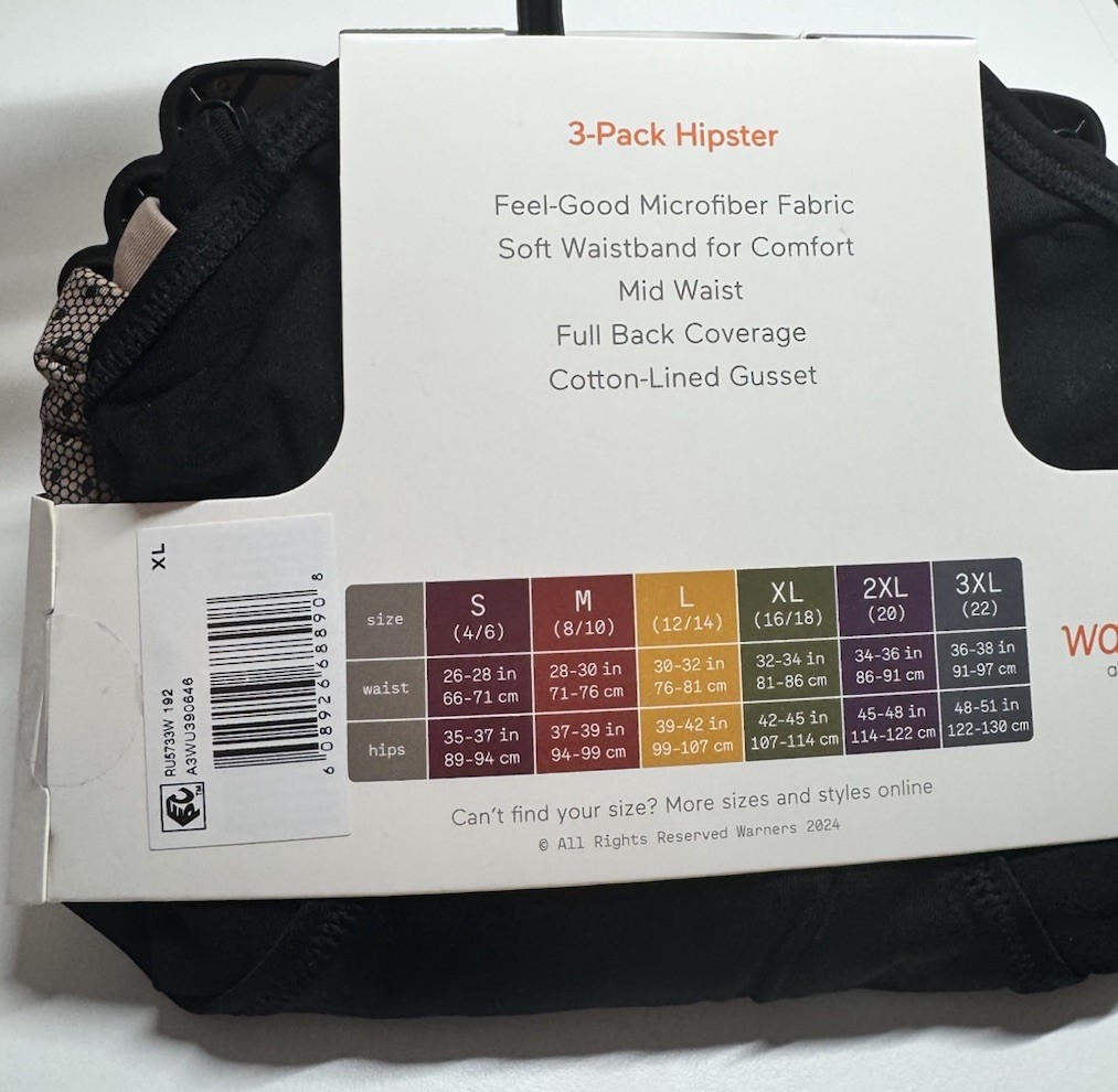 Warner’s Women’s HIPSTER Microfiber Underwear Panties Polyester Blend 3-Pair XL
