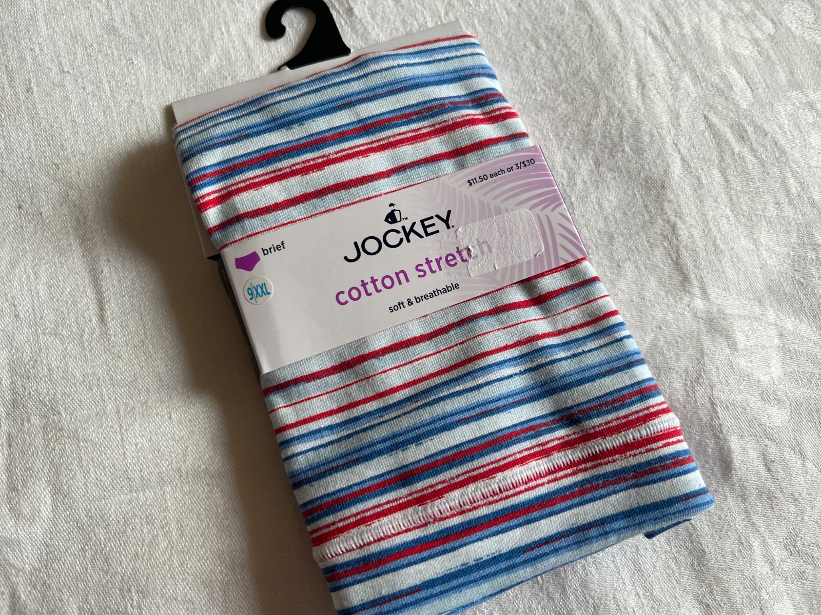 Jockey Sz9XXL Cotton Spandex Stretch Red White Blue Stripe Brief Panties NIP